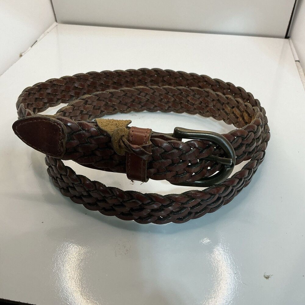 Vintage Turkish Collection Brown Woven Braided Genuine Leather Belt Size L